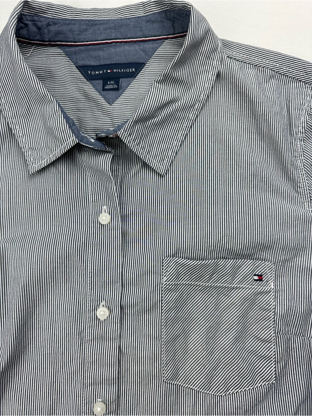 Tommy Hilfiger 100% Cotton Womens Striped Button-Down Shirt Blue/White Fisherman